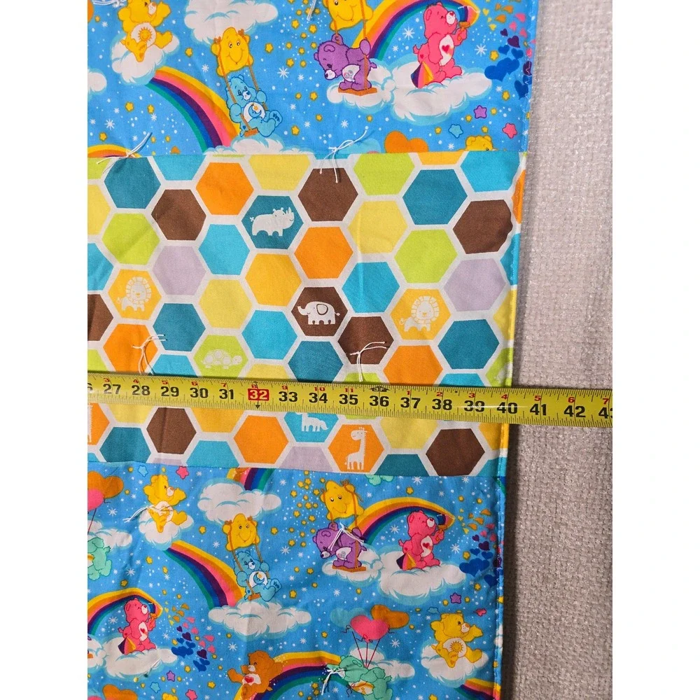 Vintage Care Bears Baby‎ Blanket Quilt Hand Tied Reversible Animals Blue 40x47